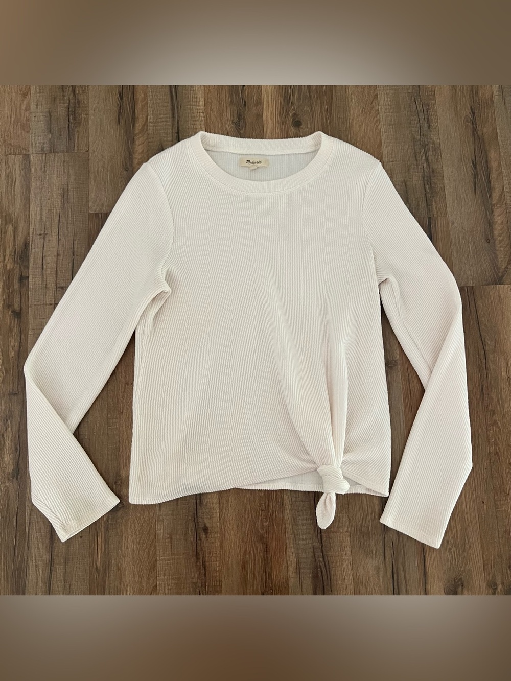 Madewell White Ribbed Knot Front Top